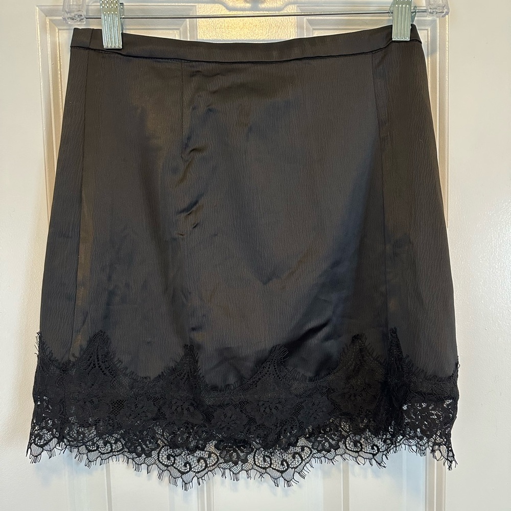 Urban Outfitters Black Satin and Lace Mini Skirt